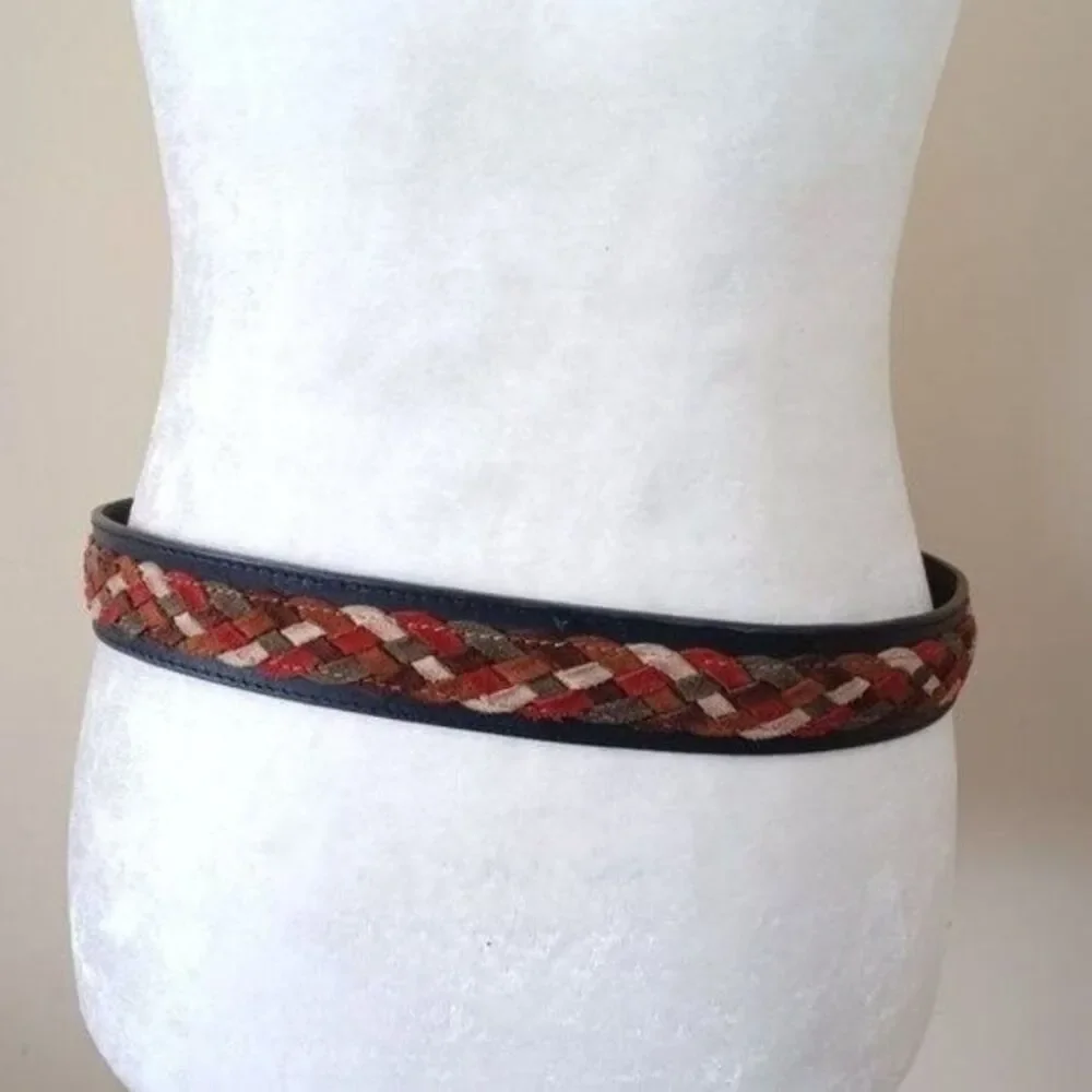 Belt Black Colorful Braided Leather Lg Western Cowgirl Boho‎ Peasant Y2K Italy